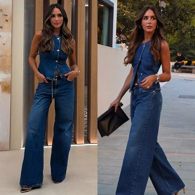 Amara Denim Long Pants Two Piece Set