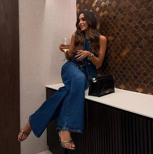 Amara Denim Long Pants Two Piece Set