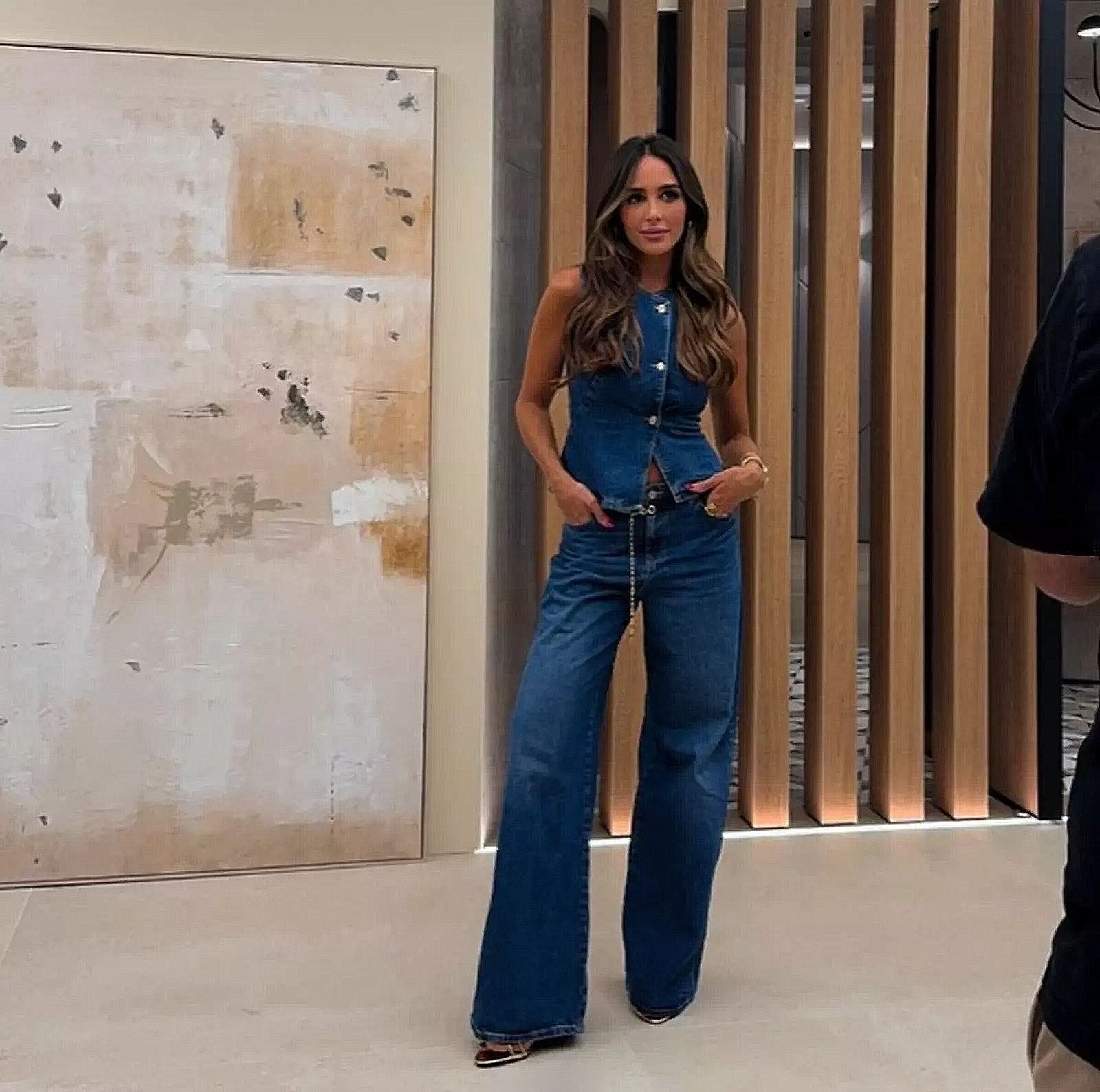 Amara Denim Long Pants Two Piece Set